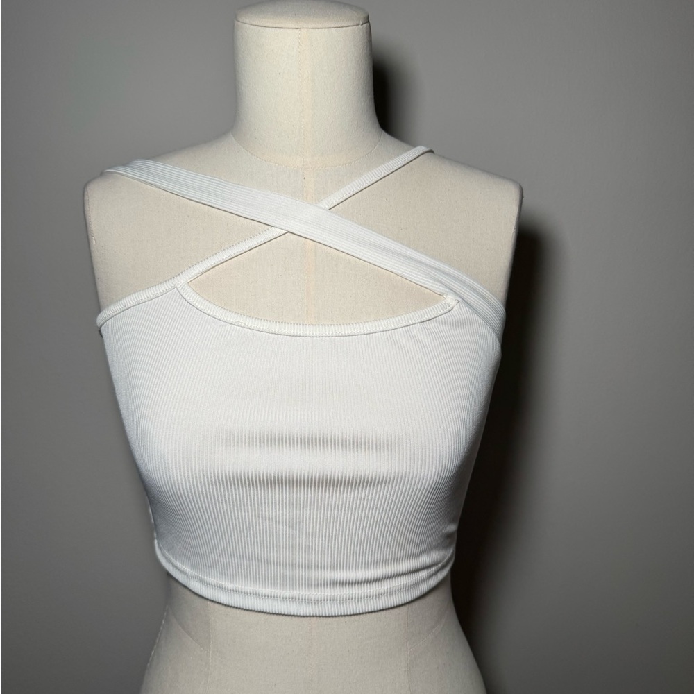 White Cross-Strap Ribbed Crop Top